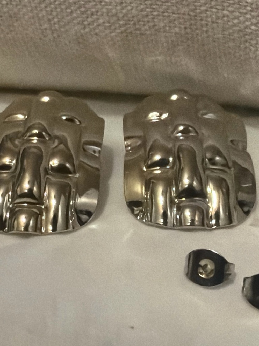 Stainless steel Women’s Silver Metallic Face earrings